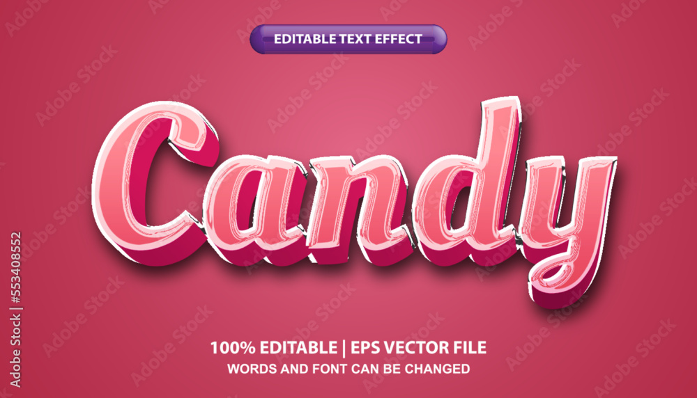 Wall mural candy editable text effect template, colorful pink gradient with glossy effect font style