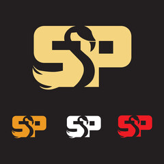 SP, swan, Abstract initial monogram letter S and P alphabet logo design