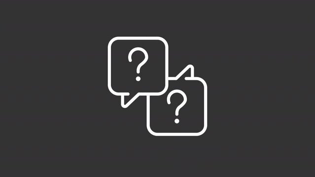 Animated confusion white line icon. Misunderstanding. Speech balloons with questions. Seamless loop HD video with alpha channel on transparent background. Motion graphic design for night mode