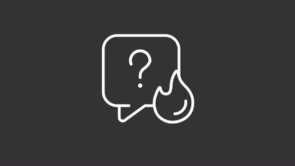 Animated hot topic white line icon. Urgent problem solving. Persistent request. Seamless loop HD video with alpha channel on transparent background. Motion graphic design for night mode