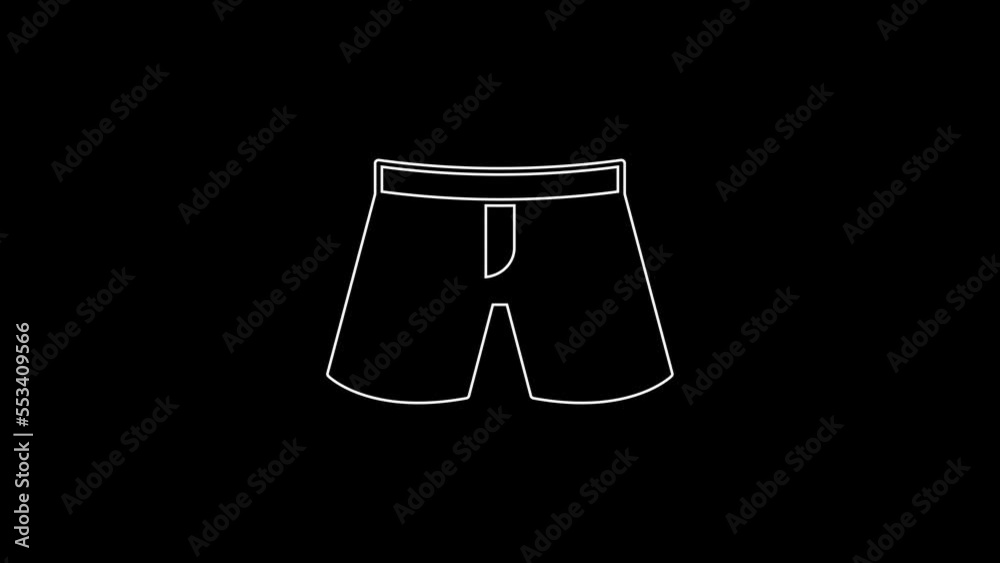 Sticker White line Short or pants icon isolated on black background. 4K Video motion graphic animation