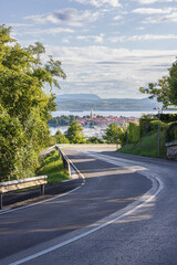 A winding road to Izola with the Adriatic Sea in the background
