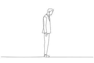 Cartoon of Full length side view businessman standing. One line art style