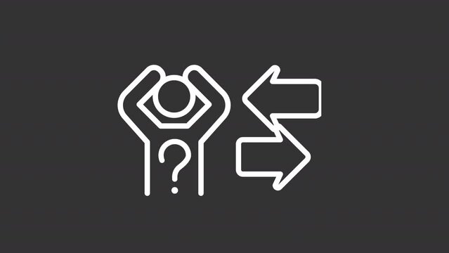 Animated struggle white line icon. Be in difficult situation. Hard decision. Problem solving. Seamless loop HD video with alpha channel on transparent background. Motion graphic design for night mode