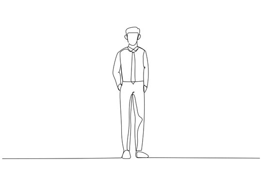 Drawing of handsome businessman wearing formal suit looking to you. Single continuous line art