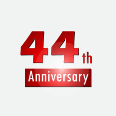 Red 44th year anniversary celebration simple logo white background