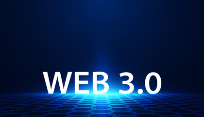 Abstract, Web 3.0 and blockchain square, Technology or Concept to Develop Web Links, Decentralized, Bottom-up Design, Consensus on Blue Background. Modern digital, futuristic