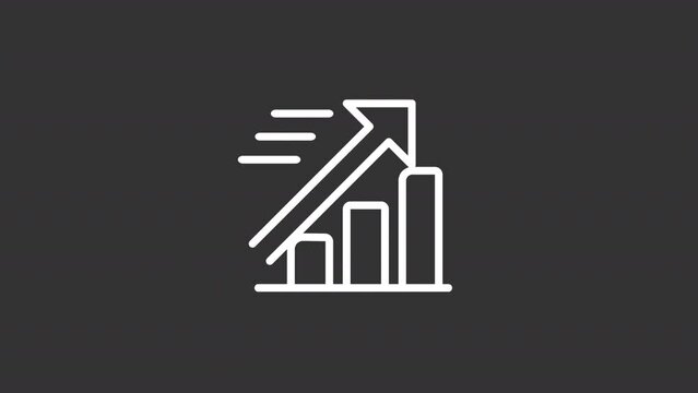 Animated fast growth white line icon. Fast business progress. Financial development. Seamless loop HD video with alpha channel on transparent background. Motion graphic design for night mode