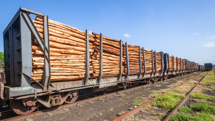 Train Cargo Wood Poles Logging Wagon Trailers