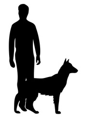 Vector silhouette of a man with his dog. 