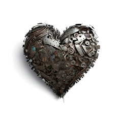 A heart shape made of metal scrap