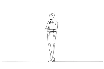 Illustration of businesswoman Standing Against White Background. Single line art style