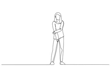 Illustration of young businesswoman standing in full body in casual wear. Single line art style