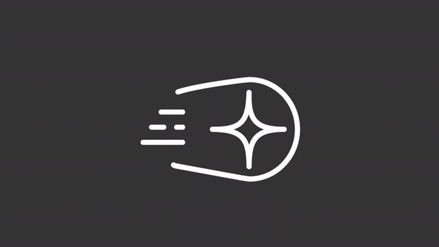 Animated comet white line icon. Space body. Falling star. Make wish. Glowing tail. Seamless loop HD video with alpha channel on transparent background. Motion graphic design for night mode