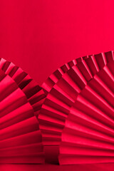 Chinese New Year 2023 .Decor pattern fan on red background. Red paper fans .Lunar New Year banner template. Color of the year 2023 viva magenta.color pantone Lunar New Year,chinese banner