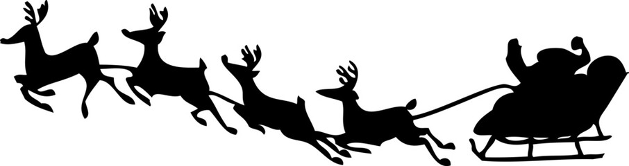 Santa Sleigh. Santa Sleigh Silhouette. Santa Sleigh Illustration.