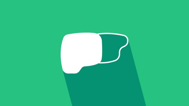 White Human organ liver icon isolated on green background. 4K Video motion graphic animation