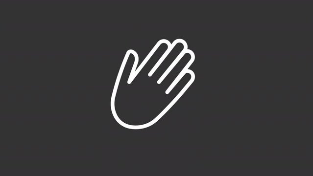 Animated waving hand white line icon. Nonverbal communication. Greeting and calling gesture. Seamless loop HD video with alpha channel on transparent background. Motion graphic design for night mode