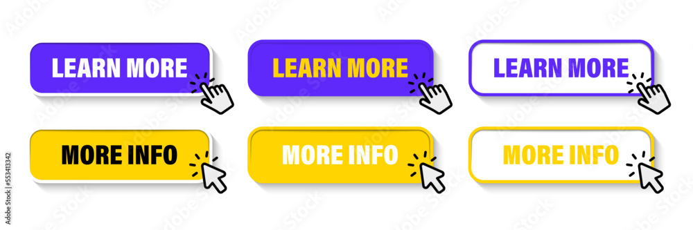 Poster learn more, web buttons. read more button. call for action buttons. trendy learn more button for web