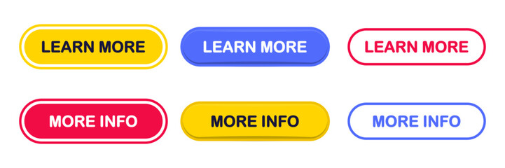 Learn more, web buttons. Read more button. Call for action buttons. Trendy learn more button for web site, label, banner, sticker, design template. Modern information button collection