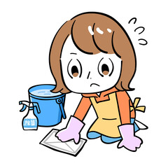 女性　床掃除　大掃除