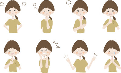 【怒ってる、悲しんでいる、任せて、疑問、ショック、困り顔、謝る】表情とポーズのバリエーションセット