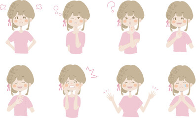 【怒ってる、悲しんでいる、任せて、疑問、ショック、困り顔、謝る】表情とポーズのバリエーションセット