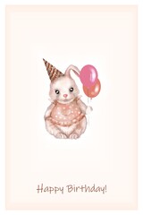 Birthday. Cute cartoon rabbit on white background. Symbol 2023