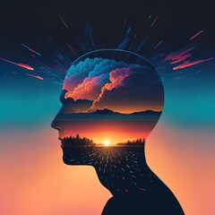 Multi-exposure image of silhouette with a sunset. 