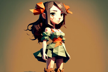 3d low polygon render of a fictional human female. Colorful and abstract. Generative AI