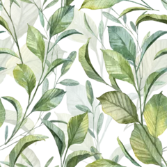 Gardinen Pflanzen Muster  Square seamless pattern with hand painted detailed botany leaves on twigs. High quality floral background for wallpapers and wrapping paper design  © Daria Doroshchuk