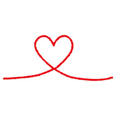 Doodle red heart drawn with crayons, hand drawn line illustration