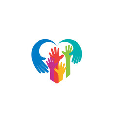 Heart logo and hand care design colorful, charity icons
