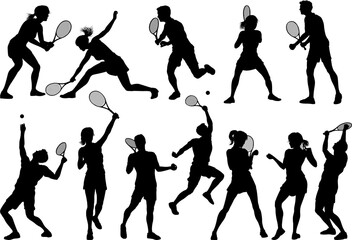 Silhouette Tennis Players Sports People Set