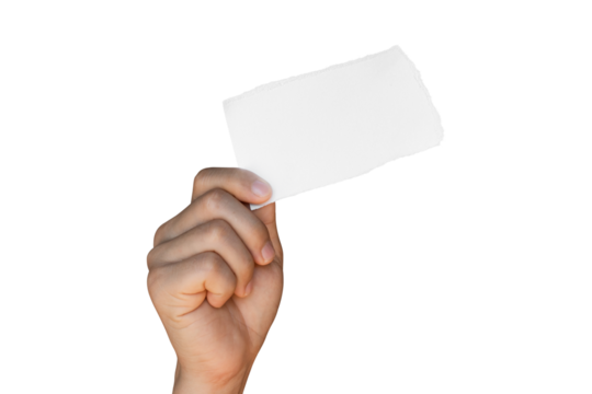 Hand holding ripped torn paper isolated on transparent background PNG file.