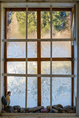 Frost flowers on the window . Eisblumen am Fenster