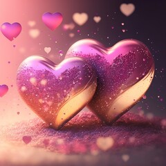 Obraz premium Hearts On Pink Glitter In Shiny Background.