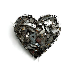 A heart shape made of metal scrap