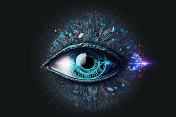 futuristic neural cyber eye with data and tech information Generative AI
