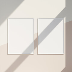 Blank picture frame mockup on gray wall. White living room design. artwork frame mockup on wall with shadow.