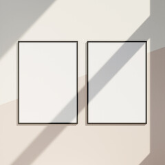 Blank picture frame mockup on gray wall. White living room design. artwork frame mockup on wall with shadow.