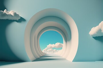 Abstract tunnel with cloud window Generative AI