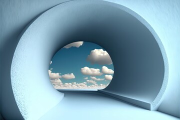 Abstract tunnel with cloud window Generative AI