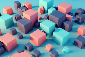 Fototapeta na wymiar Abstract pink and blue geometric landscape Generative AI