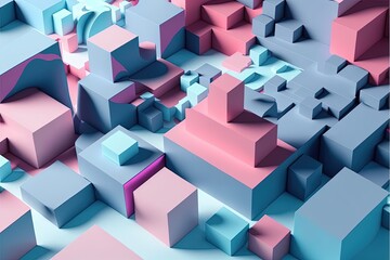 Fototapeta premium Abstract pink and blue geometric landscape Generative AI