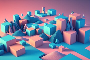 Abstract pink and blue geometric landscape Generative AI
