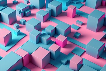 Abstract pink and blue geometric landscape Generative AI
