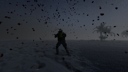 alone in the darkness of foggy places liminal space 3d render