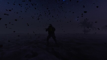 alone in the darkness of foggy places liminal space 3d render