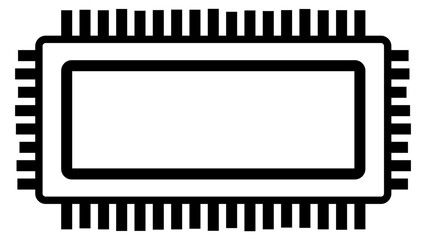 Silhouette of simple schematic chip or component for microcircuits isolated on white background. Technical clipart. Vector.